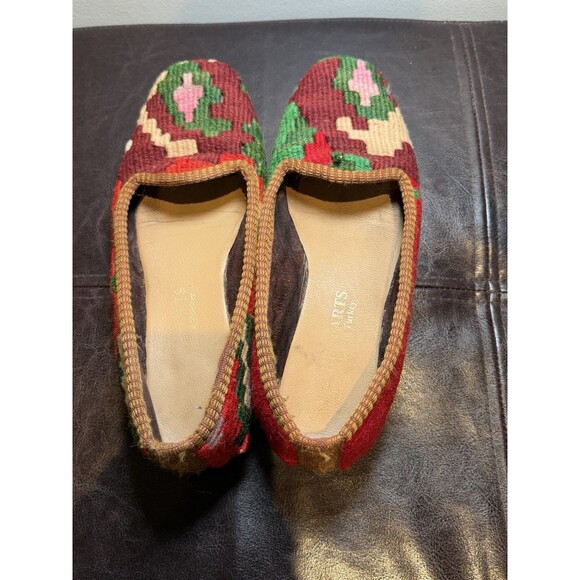 Kilim Arts Turkish Loafers Red Green Tan Wool Handcrafted Size 37 - Picture 4 of 6